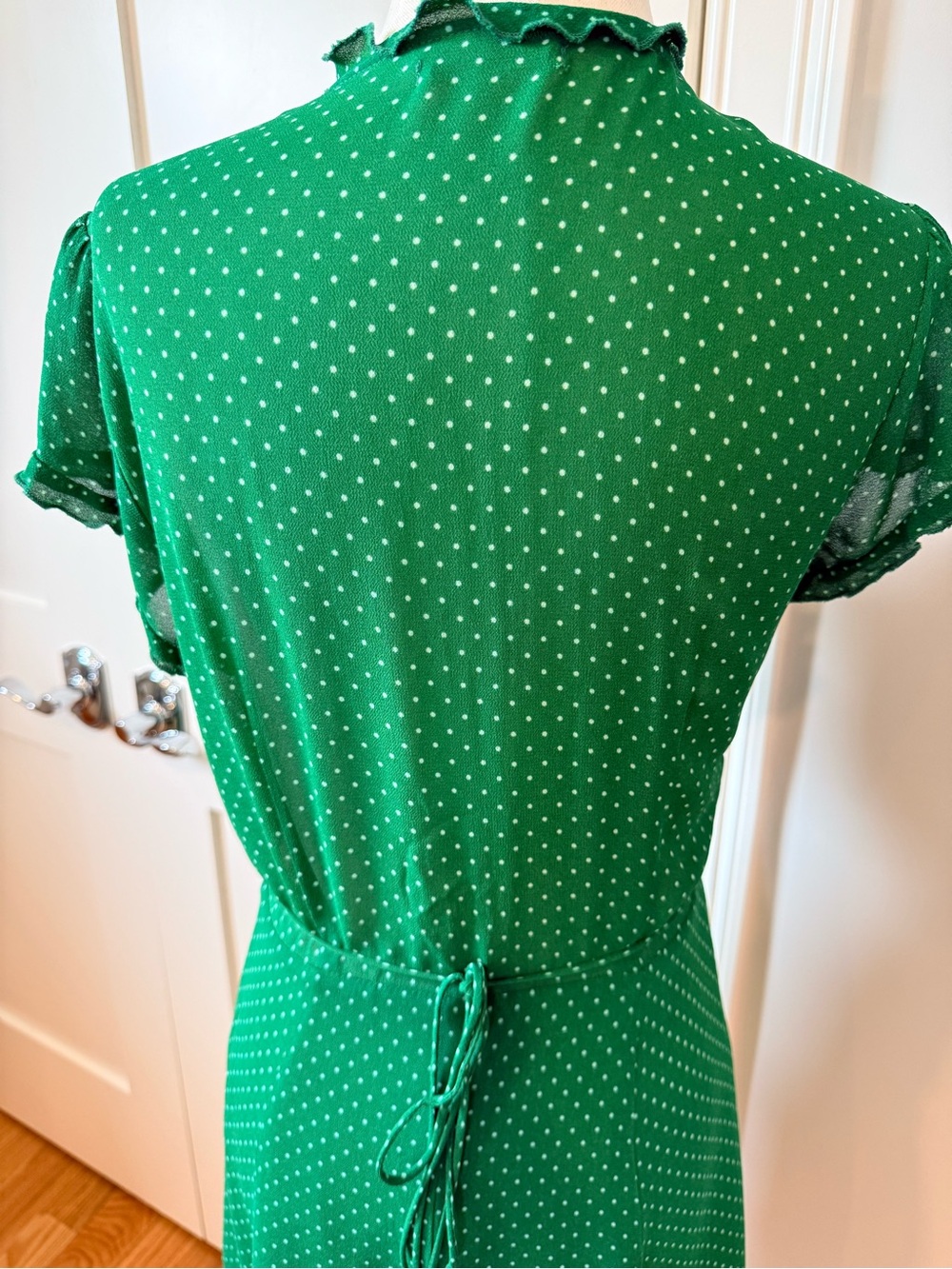 Reformation Sicilia Green Polka Dot Mini Wrap Dress - Picture 12 of 16